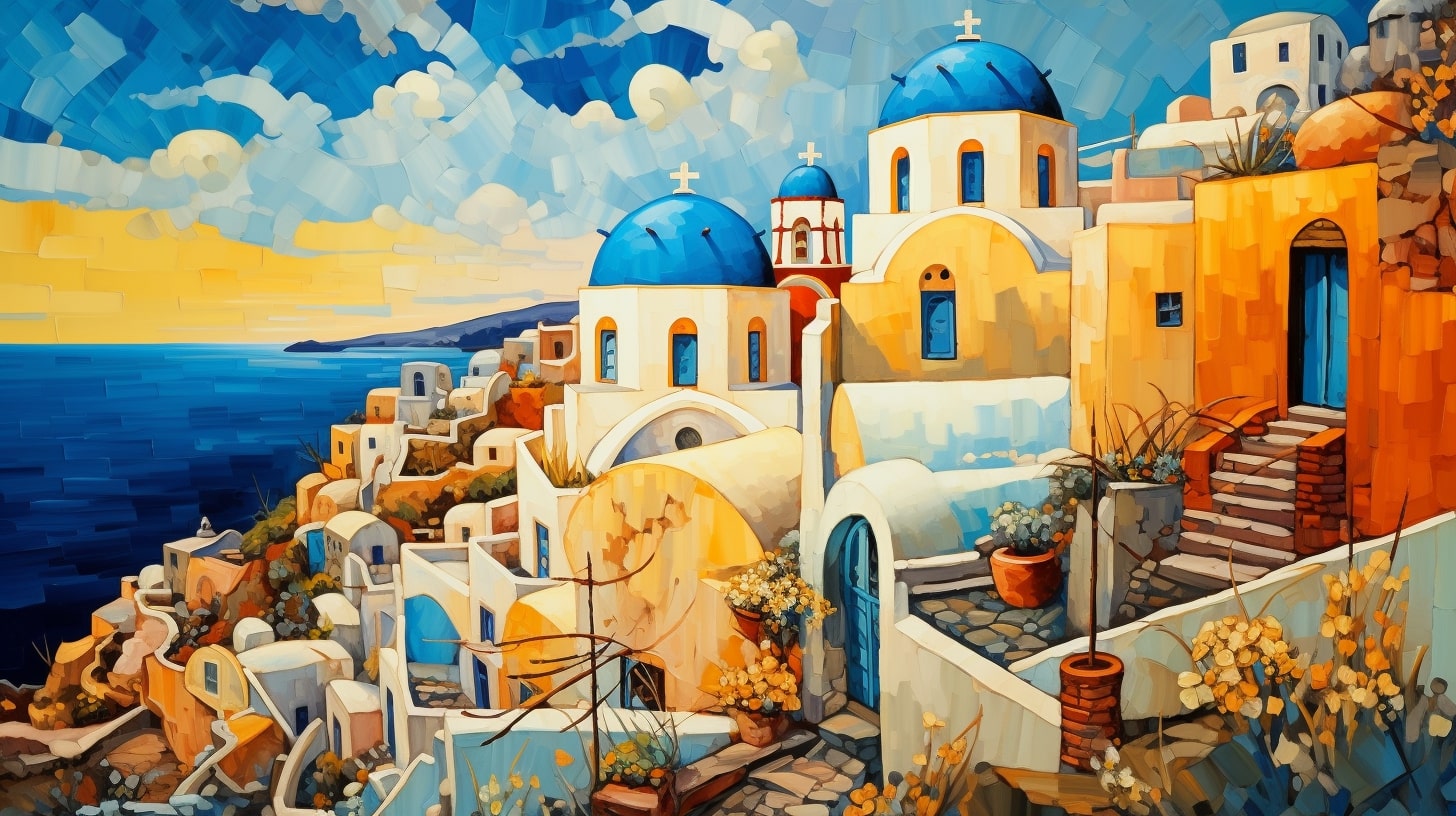 Painting of Santorini Greece